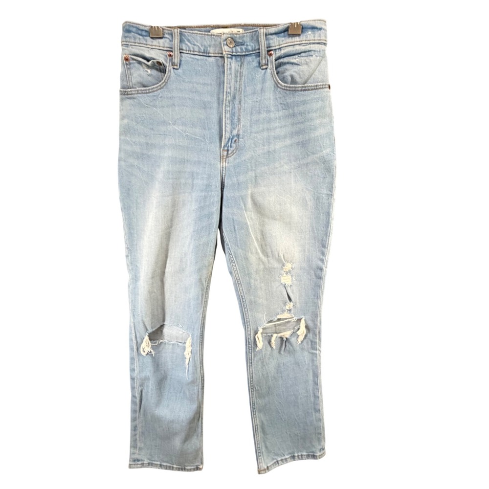 Abercrombie & Fitch Ultra High Rise Ankle Straight Jean Women 28 Blue Distressed